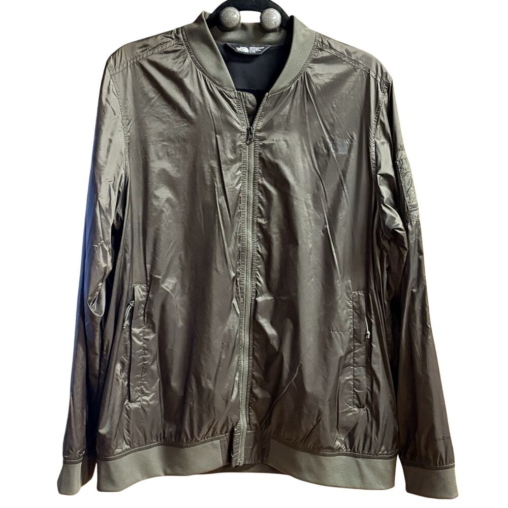 North Face Wind Breaker XL Womens Army Green Full Zip Pockets w/ Zip Logo